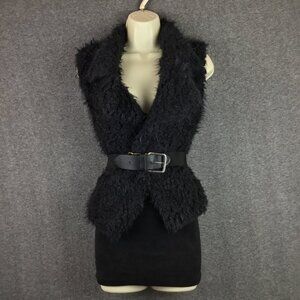 Belle Du Jour Notched Collar Furry Black Vest Sz M